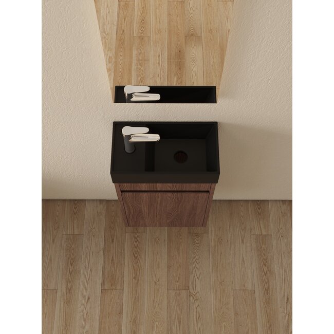 Nurion Toilettenmöbel Emma - matt schwarzes Waschbecken und Walnuss-Schrank - 41 x 22,5 x 65 cm