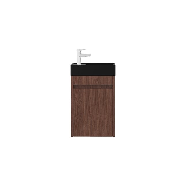 Nurion Toilettenmöbel Emma - matt schwarzes Waschbecken und Walnuss-Schrank - 41 x 22,5 x 65 cm