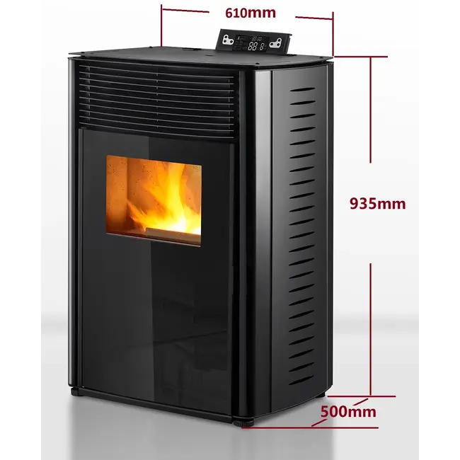 Pelletkamin - 13.1kW - für 80-100 m2 - 5 Stufen - Timer - CR04 Schwarz