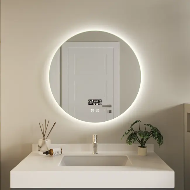 Smart runder Spiegel 60 cm rahmenlos mit LED-Beleuchtung, Anti-Beschlag und WLAN