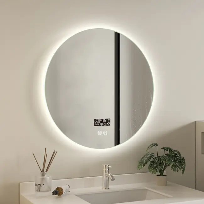 Smart runder Spiegel 60 cm rahmenlos mit LED-Beleuchtung, Anti-Beschlag und WLAN