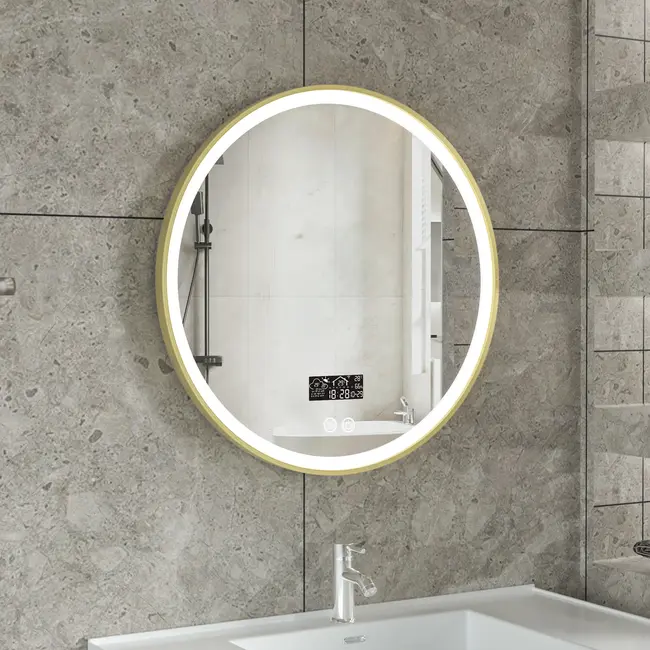 Smart-Spiegel rund 80 cm goldener Rahmen mit LED-Beleuchtung, Anti-Beschlag und WLAN