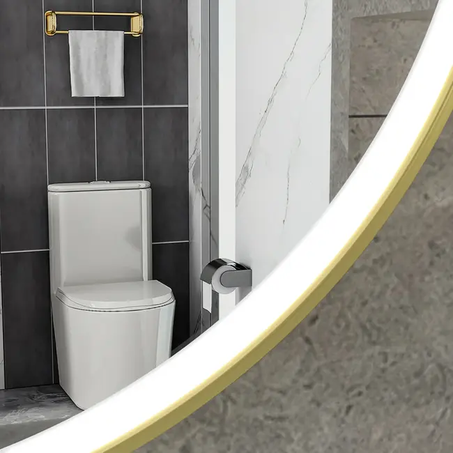 Smart-Spiegel rund 80 cm goldener Rahmen mit LED-Beleuchtung, Anti-Beschlag und WLAN