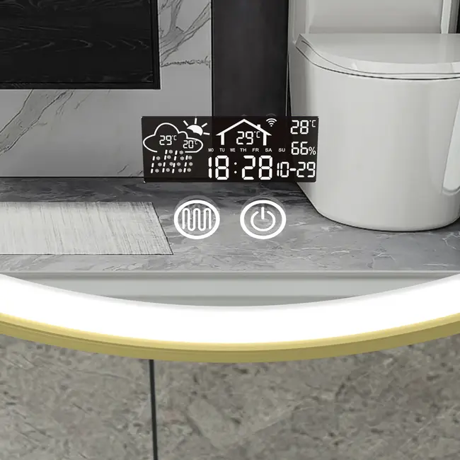 Smart-Spiegel rund 80 cm goldener Rahmen mit LED-Beleuchtung, Anti-Beschlag und WLAN