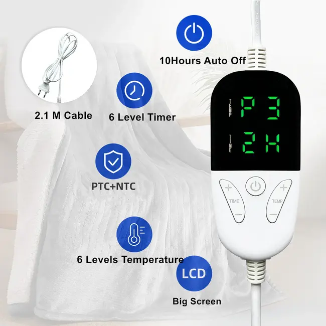 Elektrische Wickeldecke - Wärmedecke - 1 Person - 180x150 cm - Fleece - Grau