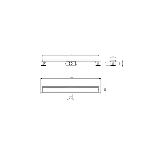 LunaDrain Duschrinne komplett mit Flansch und geschlossenem Gitterrost