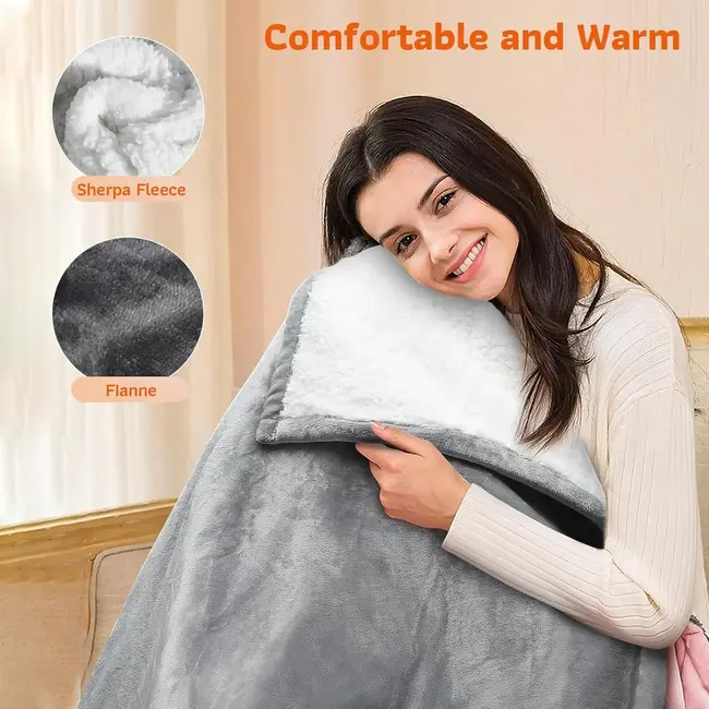 Elektrische Überwurfdecke - Wärmedecke - 1 Person - 180x150 cm - Fleece - Grau