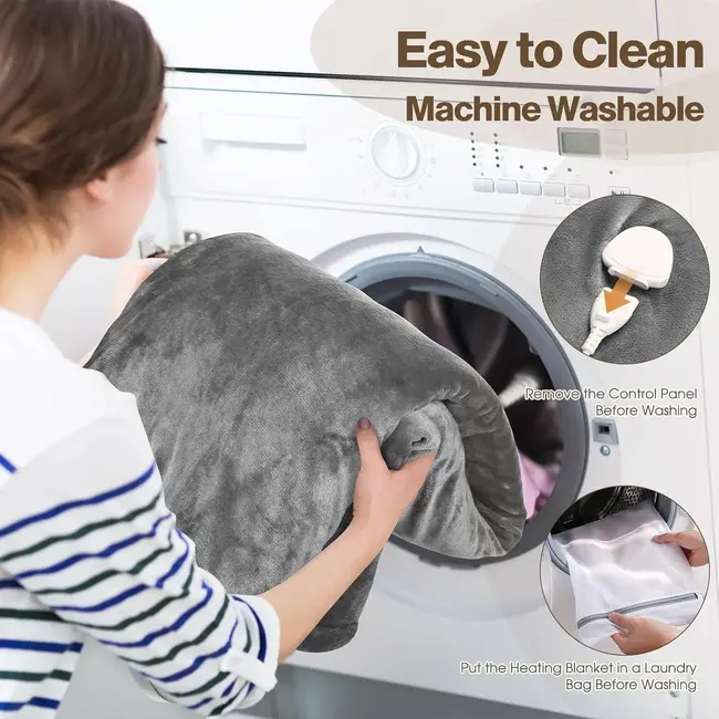 Elektrische Überwurfdecke - Wärmedecke - 1 Person - 180x150 cm - Fleece - Grau