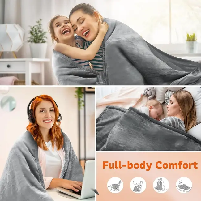 Elektrische Überwurfdecke - Wärmedecke - 1 Person - 180x150 cm - Fleece - Grau