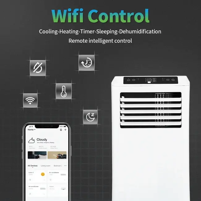 Mobile Klimaanlage WiFi entfeuchten und belüften mit Fensterabdichtung und Luftreiniger 7000 BTU