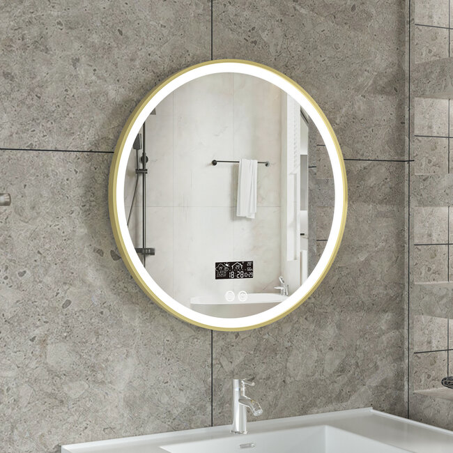 Zweite Chance - Smart-Spiegel rund 60 cm mit goldenem Rahmen, LED-Beleuchtung, Anti-Beschlag und WLAN - Standard