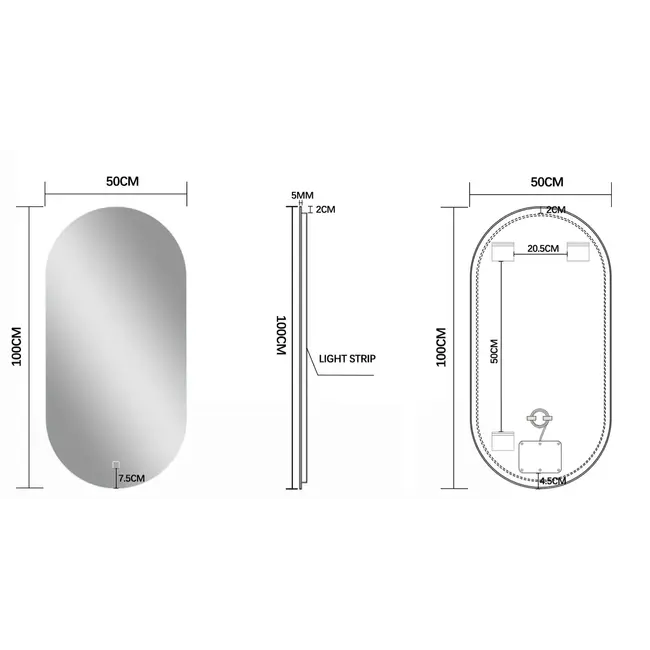 Ovaler Spiegel mit LED 50 x 100 cm