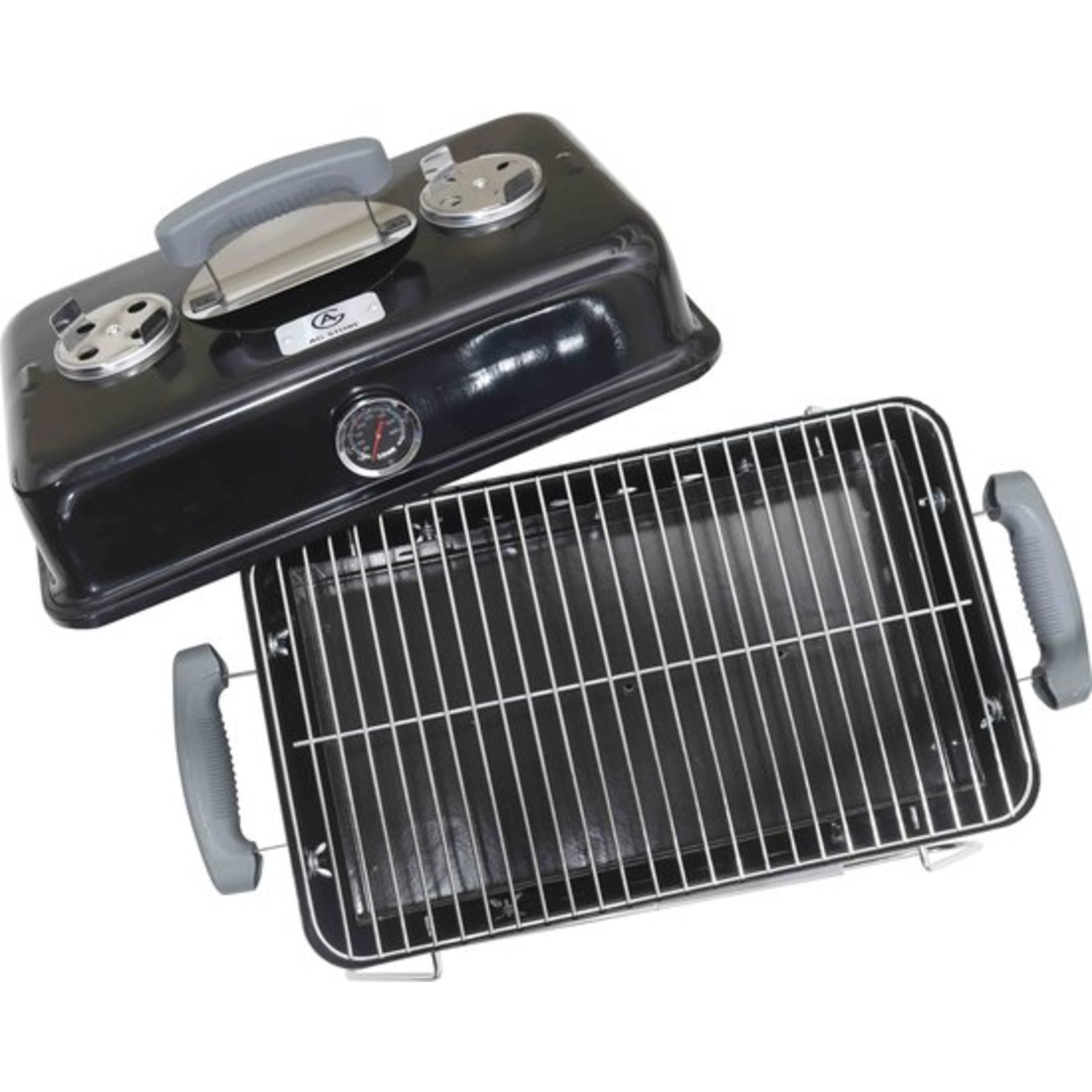 AG AG To-Go barbecue Ø44 cm - Houtskoolbarbecues - incl. Thermometer - temperatuur roestvrij - Compact -Vierkante Barbecue - Incl. deksel- traditionele bbq - 6 personen -Anywhere Ventilatierooster voor zuurstofregulering - Zwart