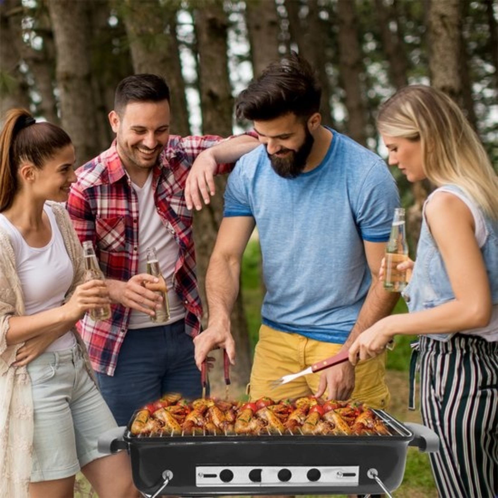 AG AG To-Go barbecue Ø44 cm - Houtskoolbarbecues - incl. Thermometer - temperatuur roestvrij - Compact -Vierkante Barbecue - Incl. deksel- traditionele bbq - 6 personen -Anywhere Ventilatierooster voor zuurstofregulering - Zwart