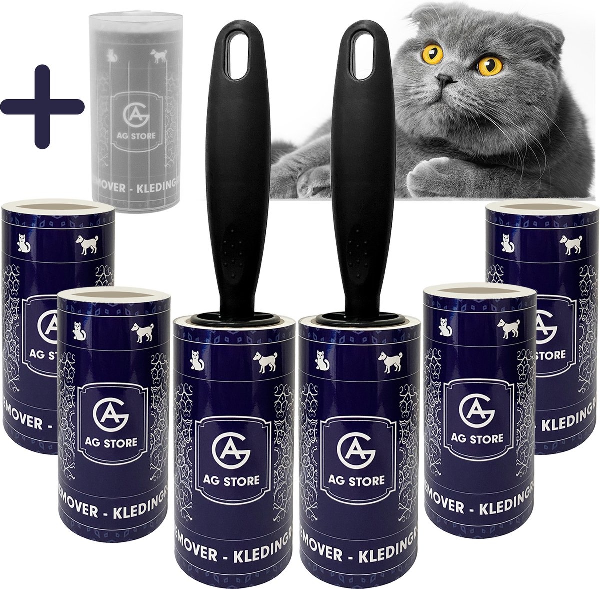 AG kledingroller - 420 kleefvellen - Verwijdert haren - hoge kwaliteit -  Plakt extra goed - katten en honden haren - Pluizenroller - Kleefroller -  Pluizenverwijderaar - plakroller - stofroller - AG Store