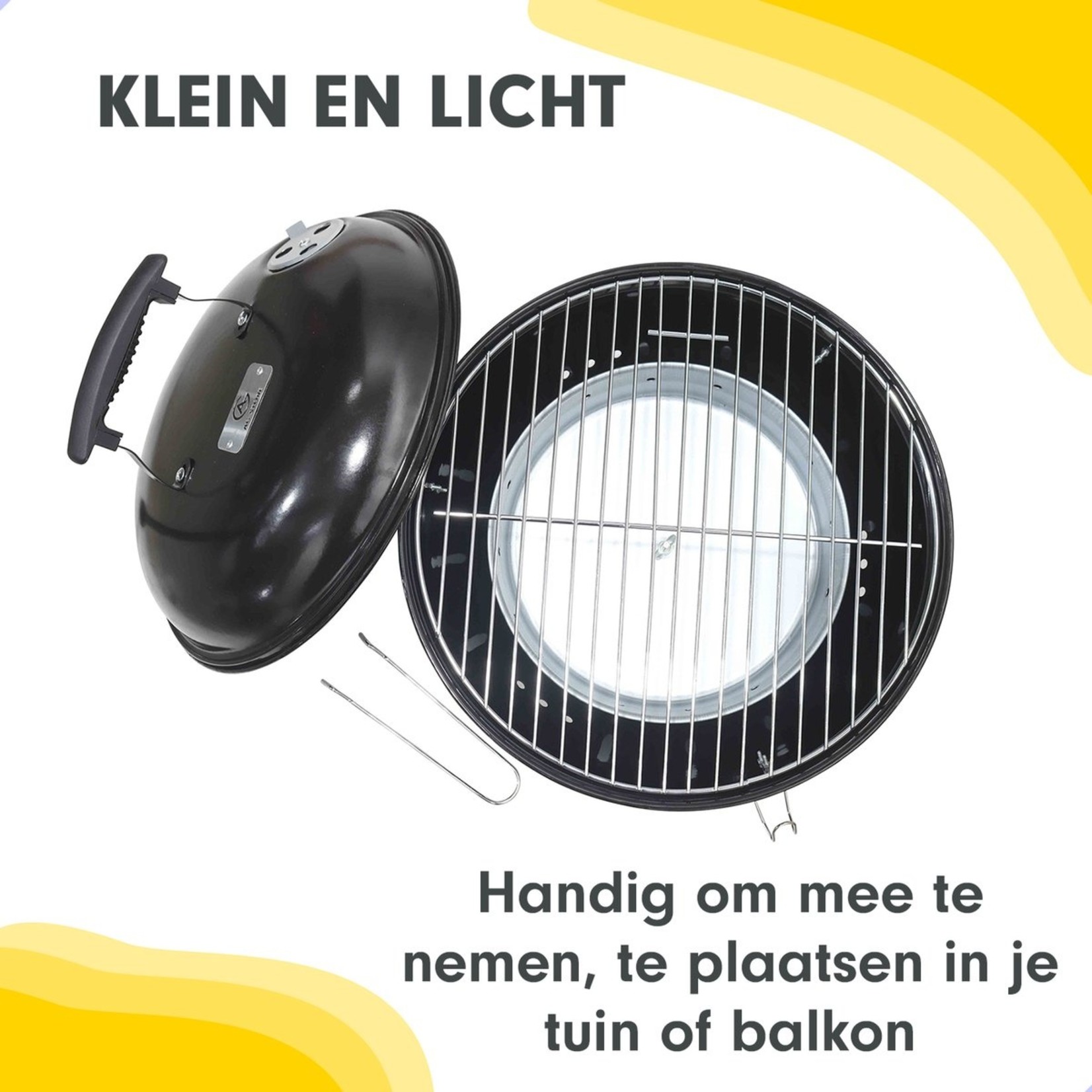 AG Store AG mini barbecue Ø 35cm - Houtskoolbarbecues - Kogelbarbecue - Klein en licht - Compact - roestvrij - 4-6 personen-Ronde Barbecue - Incl. deksel - go anywhere bbq -Ventilatierooster voor zuurstofregulering -Zwart