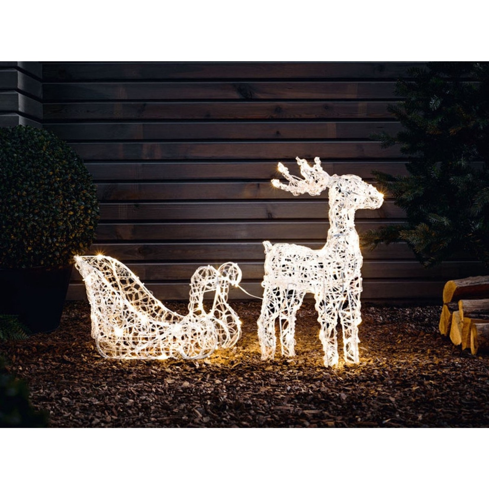 AG Store Kerstverlichting buiten en binnen - Rendier met Slee - 3D verlichte kerstfiguren - energiezuinig - 462 LED lichten - kerst -spatwaterdicht - timer - wit warmlicht - Slangverlichting