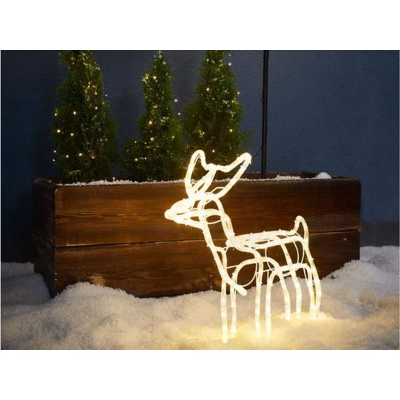 Tuindecoratie Hert Met LED Lantaarn - Kunsthars Beeldje Voor Buiten, 32x14x17 Cm