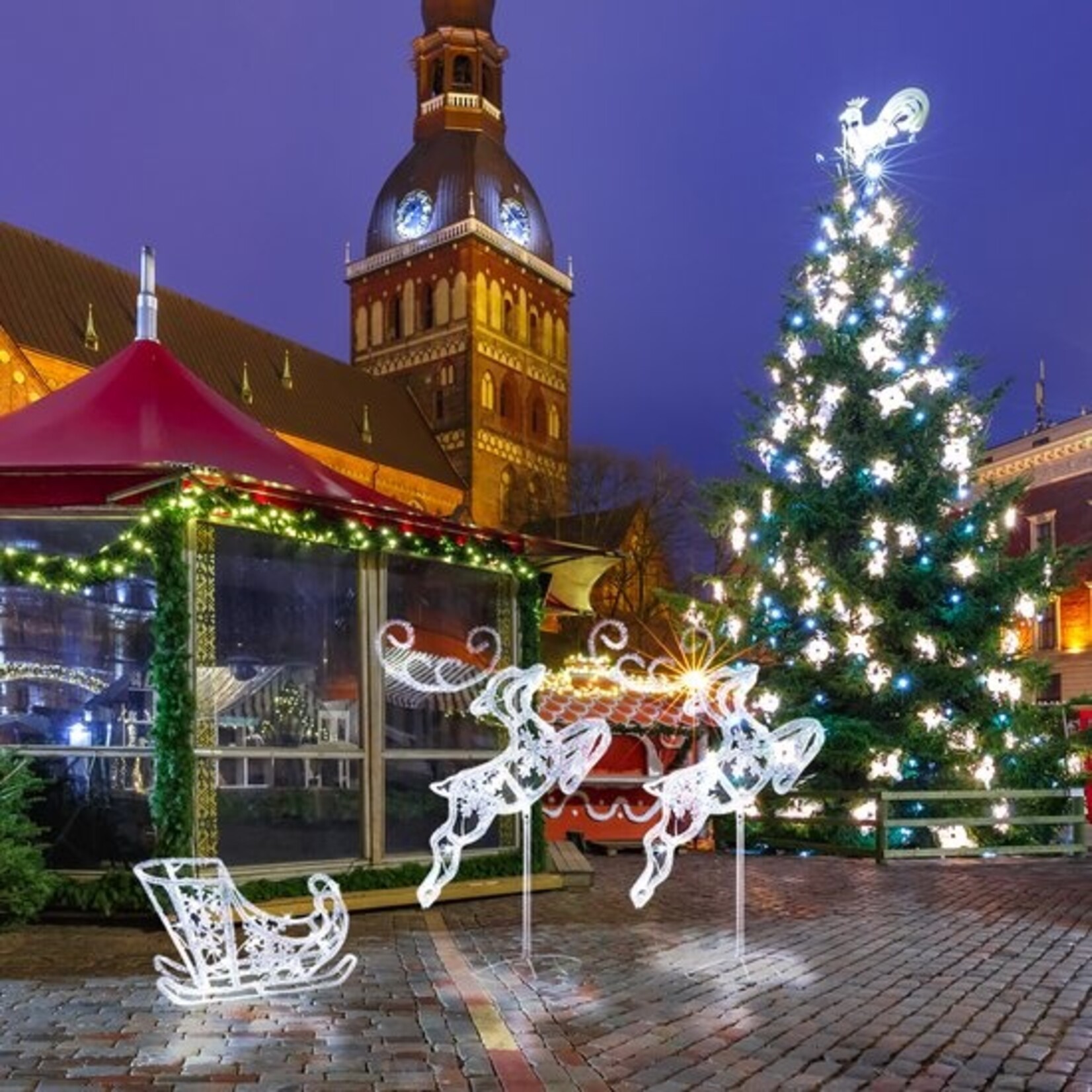 AG Store Luxe Kerstverlichting buiten en binnen - Rendier met Slee – 2 rendieren en 1 Slee - 3D verlichte kerstfiguren