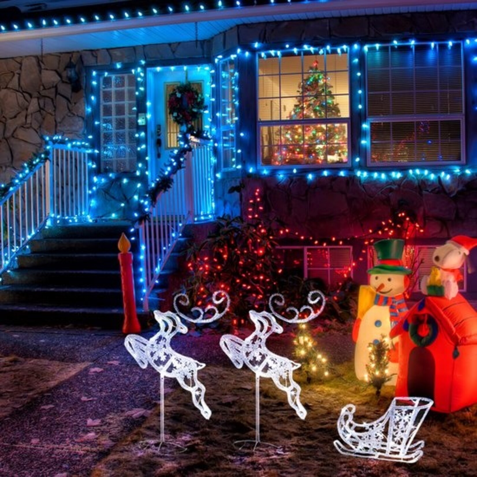 AG Store Luxe Kerstverlichting buiten en binnen - Rendier met Slee – 2 rendieren en 1 Slee - 3D verlichte kerstfiguren