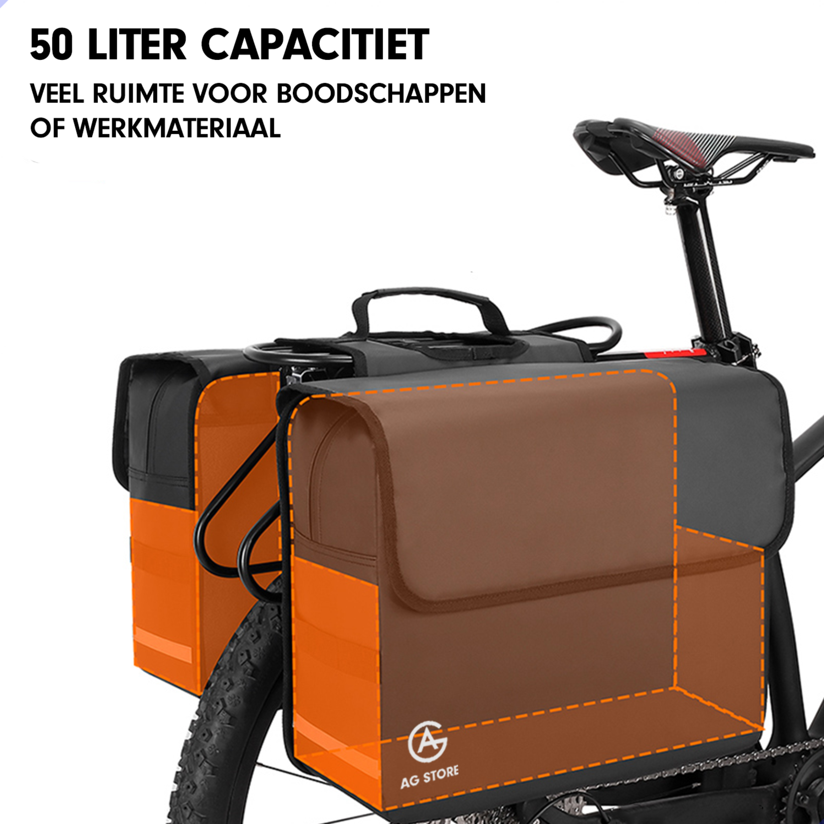 AG AG Fietstas -dubbele fietstas - fietstassen - electrische fietsen - Zwart - dubbel - waterdicht - 50 Liter -volwassenen - elektrische fiets - Reflectoren - 100% polyster