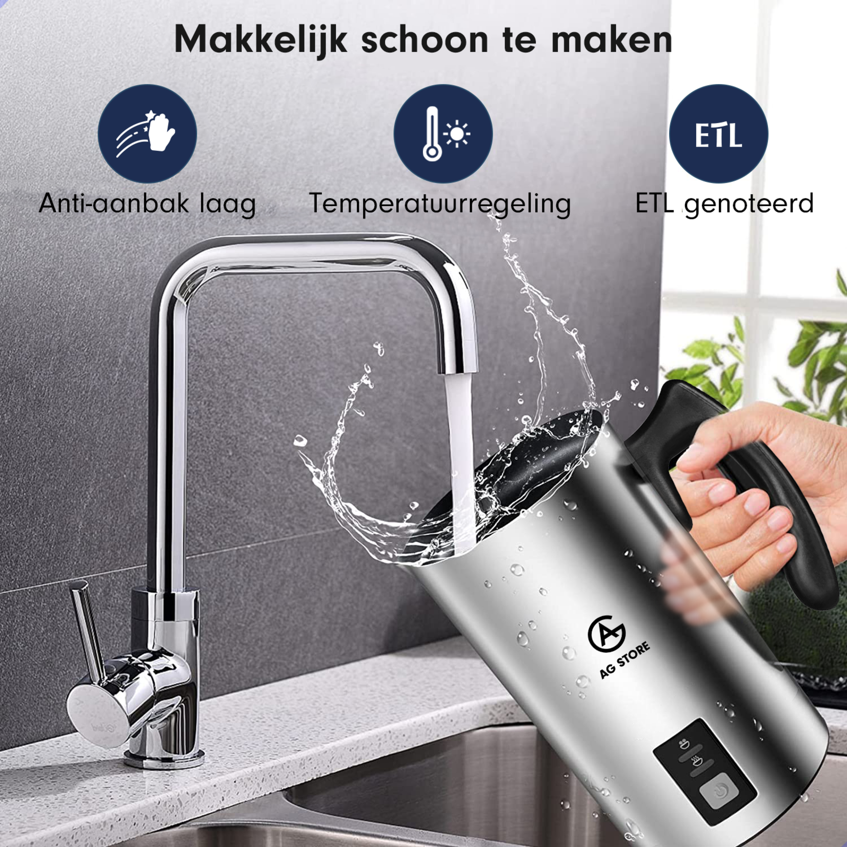 AG AG190 Melkopschuimer - Electrisch - Melkschuimers - Cappuccino – Latte macchiato - Roestvrij staal - Anti aanbaklaag - Temperatuurregeling - 3- in 1 - 250 ml - Makkelijk reinigen