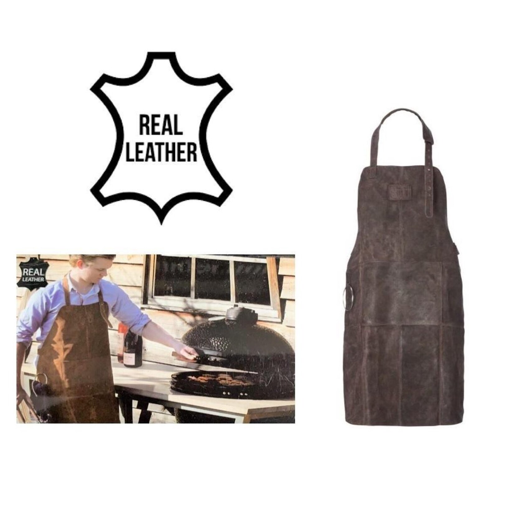 Lederen BBQ - Hobby schort - Echt Leer - Real Leather - Barbecue - Donkerbruin