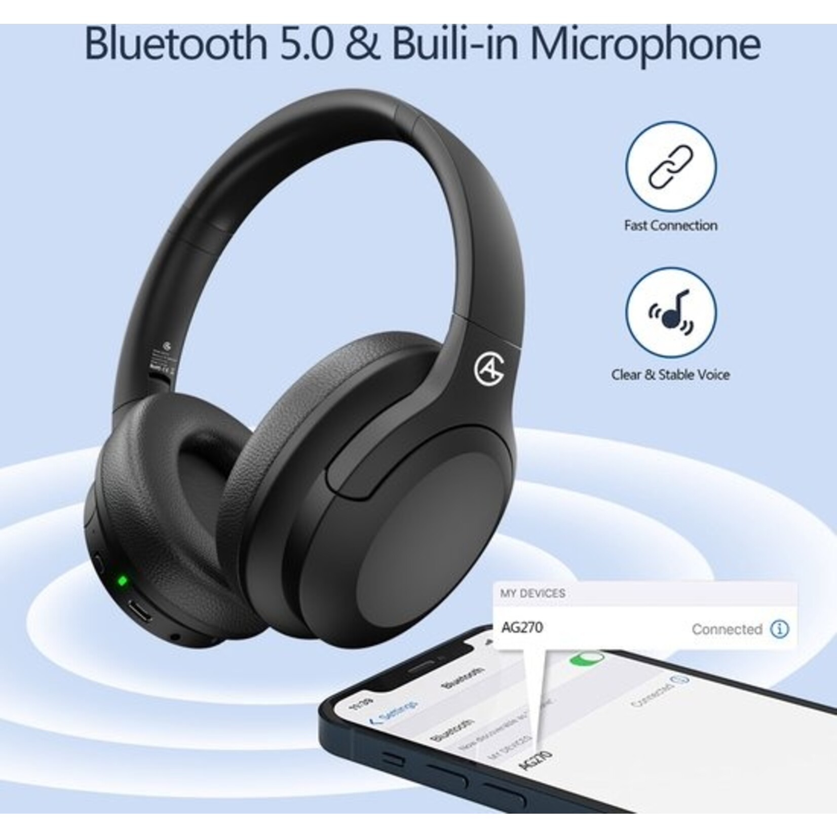 AG AG270 Koptelefoon - Bluetooth - Draadloos - Volwassenen & Kinderen - Met microfoon - 23 uur batterij -Draad - Headphone -