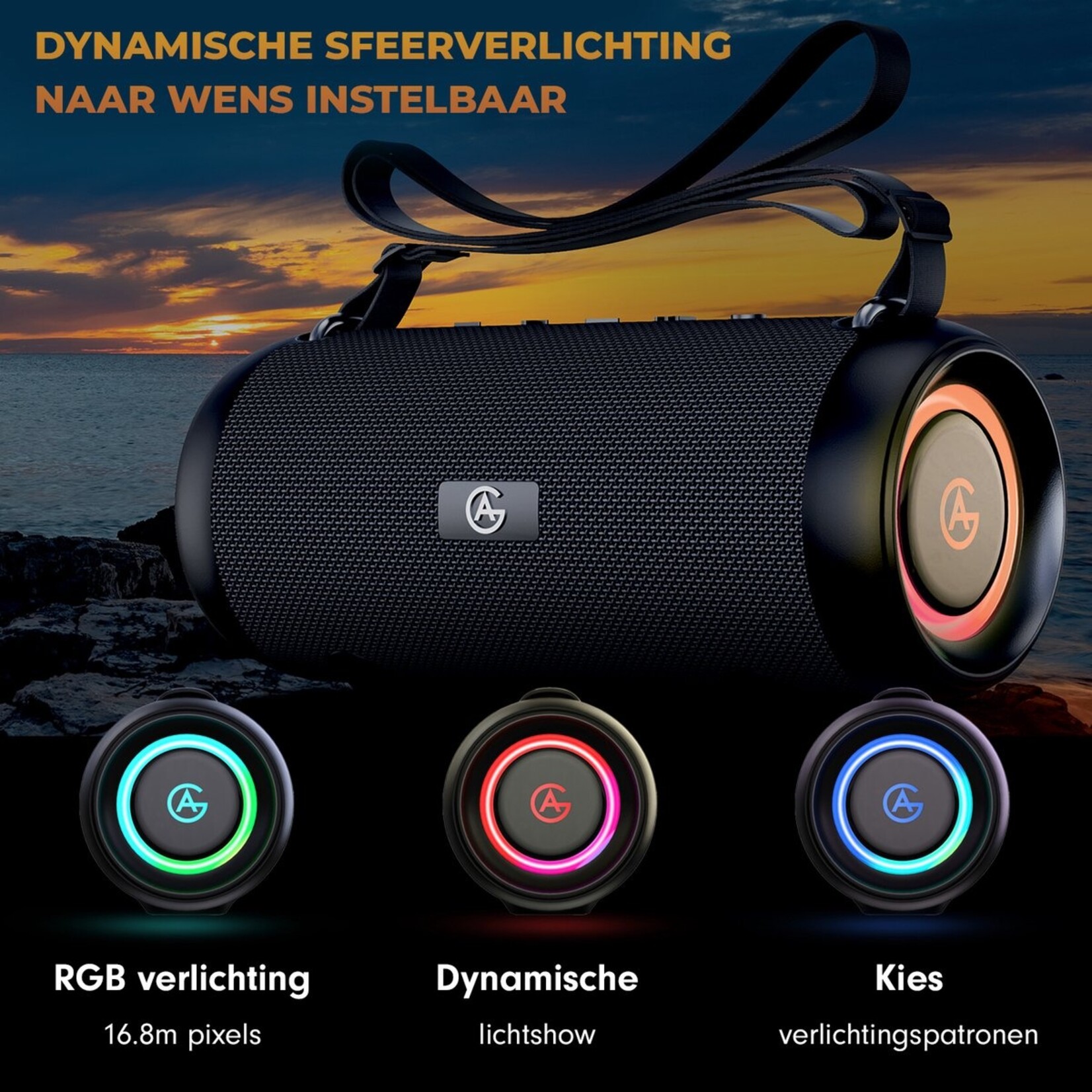 AG AG230 Bluetooth Speaker - Draadloos - Speakers - Muziek box Met Verlichting - IPX6 Waterproof - Diepe Bass - Hoogwaardige Kwaliteit - Portable - Draagbaar