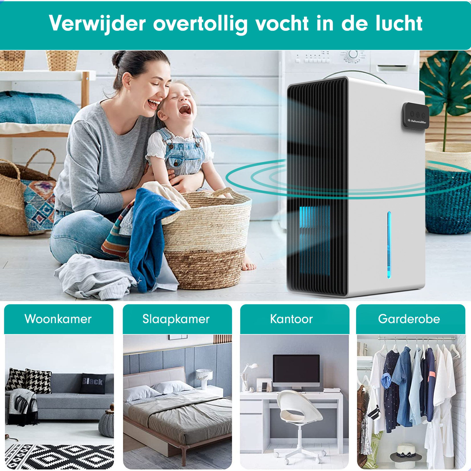 AG AG240 Luchtontvochtiger - Luchtreiniger - Dehumidifier - Grote watertank 2.5L capaciteit, 800ml/D ontvochtiging, 10-35m2 bereik -energiezuinig, verlichting 7 kleuren - Voor huis, kamer, badkamer & kelder