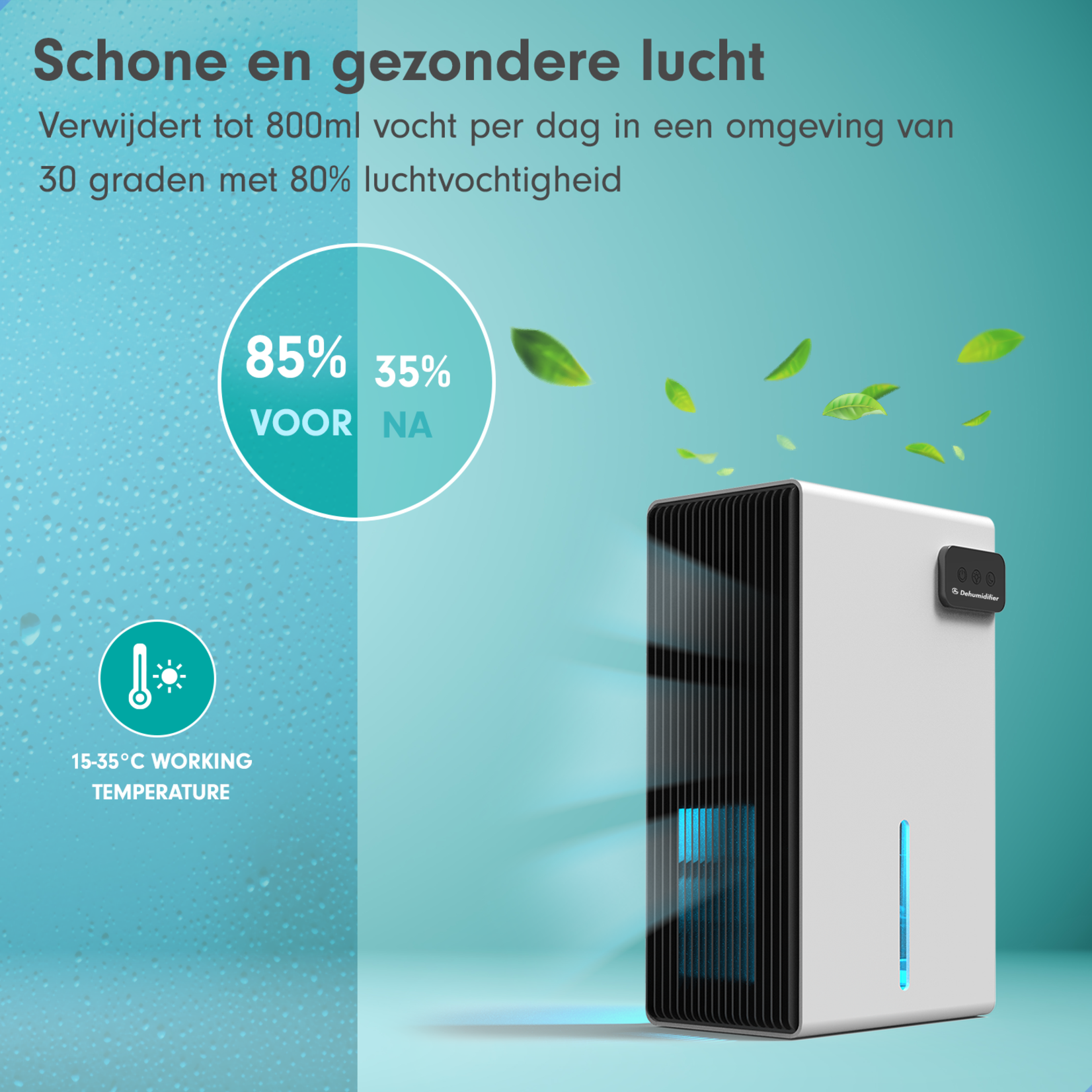 AG AG240 Luchtontvochtiger - Luchtreiniger - Dehumidifier - Grote watertank 2.5L capaciteit, 800ml/D ontvochtiging, 10-35m2 bereik -energiezuinig, verlichting 7 kleuren - Voor huis, kamer, badkamer & kelder