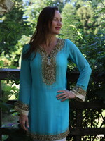 Kahuna Turquoise crepe georgette zijden tuniek
