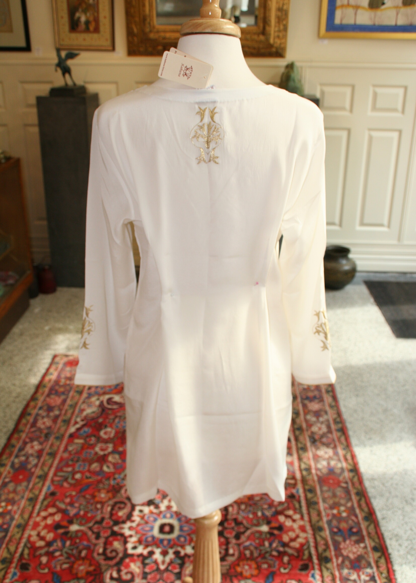 Kahuna Witte crepe de Chine tuniek met gouden borduursel