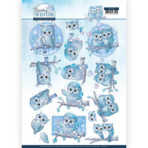 Yvonne Creations CD11401 - HJ17601 - 10 stuks knipvellen - Yvonne Creations - Sparkling Winter - Winter Owls