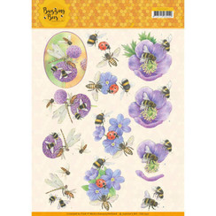 CD11337 - 10 stuks knipvellen - Jeanines Art - Buzzing Bees - Purple Flowers