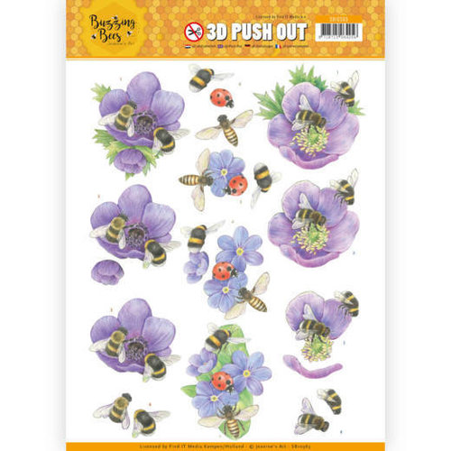 Jeanines Art SB10365 - 3D Uitdrukvel - Jeanines Art - Buzzing Bees - Purple Flowers