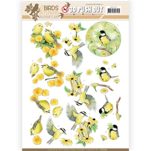 Jeanines Art SB10319 - 3D Uitdrukvel - Jeanines Art- Birds and Flowers - Yellow birds