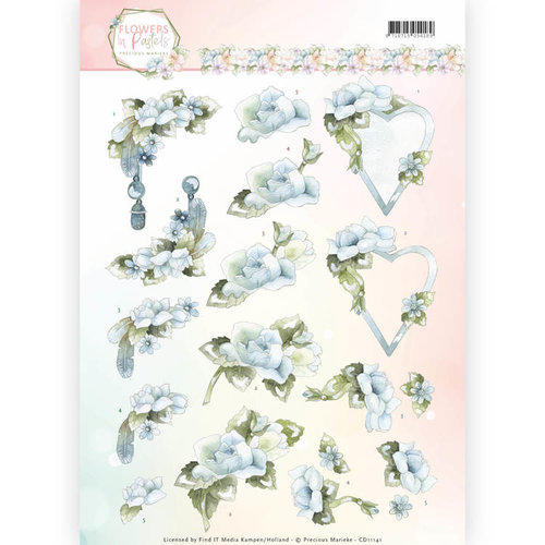 Precious Marieke CD11141 - 10 stuks knipvellen - Precious Marieke - Flowers in Pastels - Blue Dreams