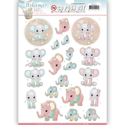 Yvonne Creations SB10263 - 3D Uitdrukvel - Yvonne Creations - Welcome Baby - Little Elephants