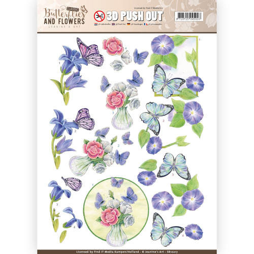 Jeanines Art SB10217 - Uitdrukvel - Jeanines Art- Classic Butterflies and Flowers - Butterflies on blue flowers