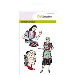 CRE013 - CraftEmotions clearstamps A6 - 3 lady's Fifties Kitchen