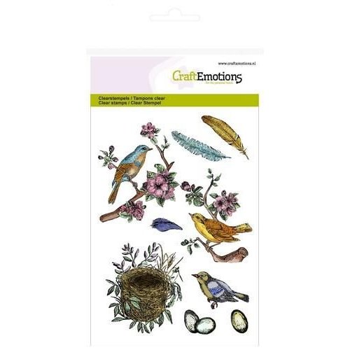 CraftEmotions CRE0120 - CraftEmotions clearstamps A6 - vogels, veren, eieren