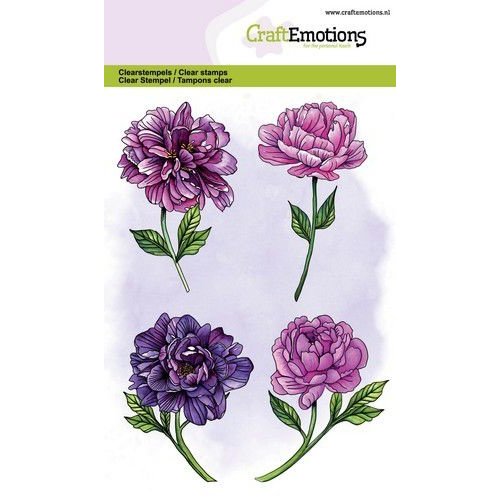 CraftEmotions CRE0350 - CraftEmotions clearstamps A6 - pioenroos 4 bloemen GB