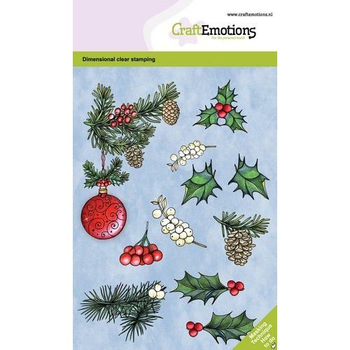 CraftEmotions CRE0372 - CraftEmotions clearstamps A6 - Kerstbal met takjes en besjes GB Dimensional stamp