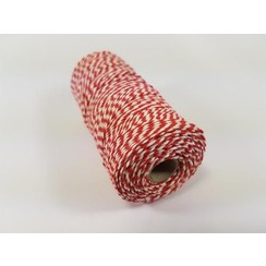 Katoen Macramé touw spoel nr 16  - +/ 1,5mm 100grs  rood wit - +/ 110mtr