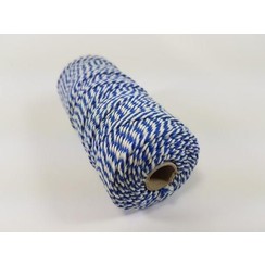 Katoen Macramé touw spoel nr 16  - +/ 1,5mm 100grs  blauw wit - +/ 110mtr