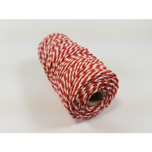 Macramé Katoen Macramé touw spoel nr 32  - +/ 2mm 100grs  rood wit - +/ 43mtr