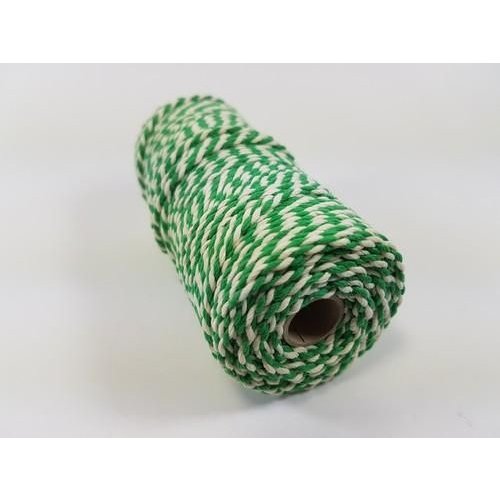 Macramé Katoen Macramé touw spoel nr 32  - +/ 2mm 100grs  groen wit - +/ 43mtr
