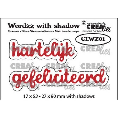 Crealies CLWZ01 - Crealies Wordzz with Shadow Hartelijk gefeliciteerd (NL) 1 22x85 mm