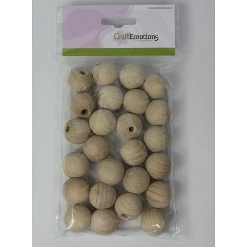 CraftEmotions 810100/1025 - Craftemotions houten bal met gat, naturel 2,5cm 25 st.